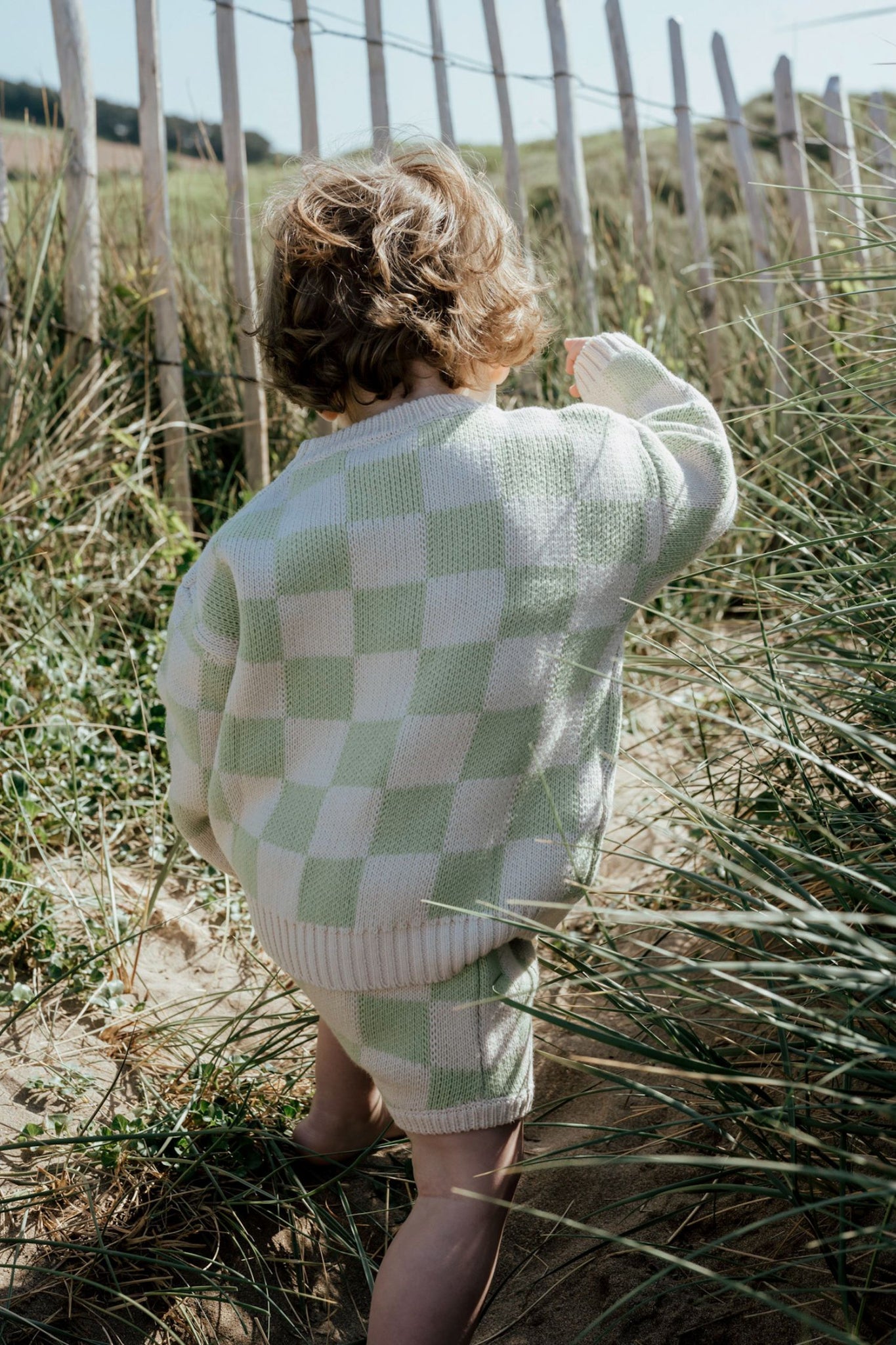 Organic Checkered Knit Sweater - Lime