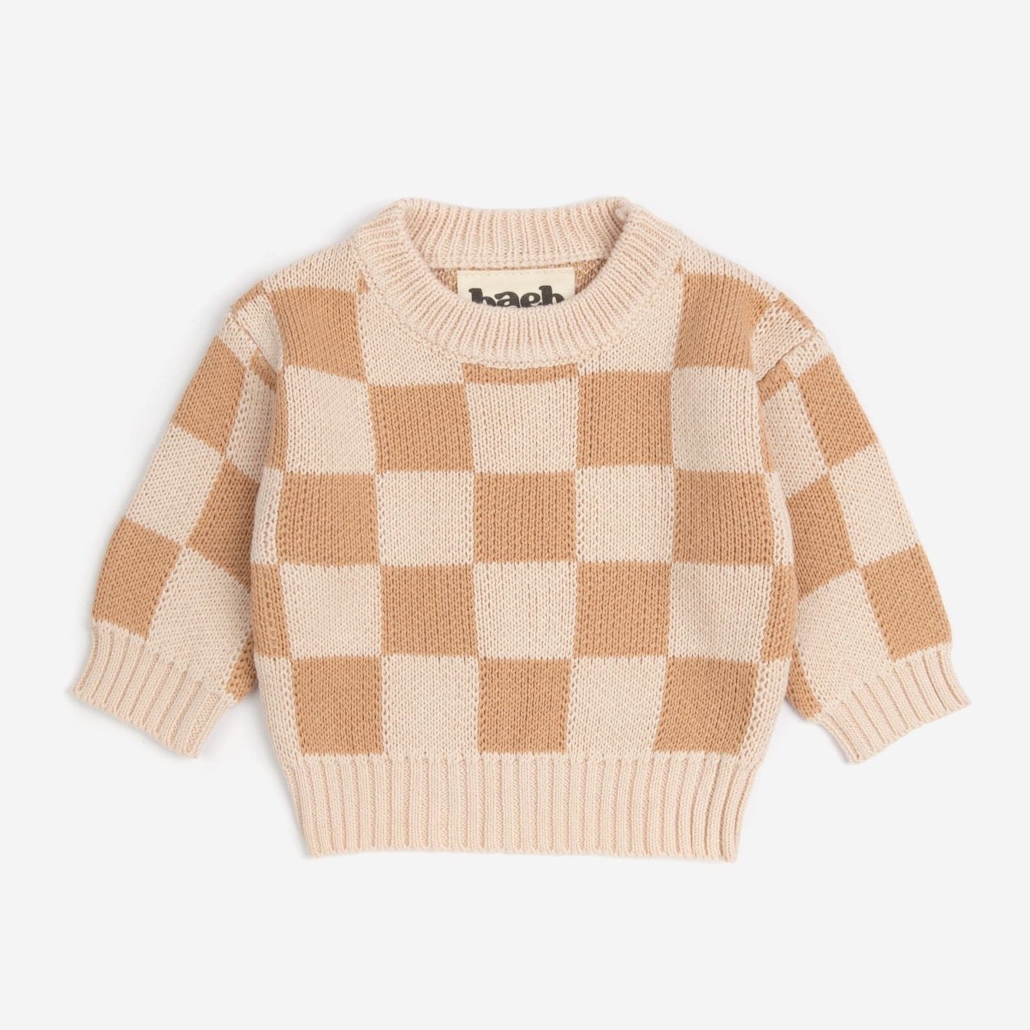 Organic Checkered Knit Sweater - Fawn
